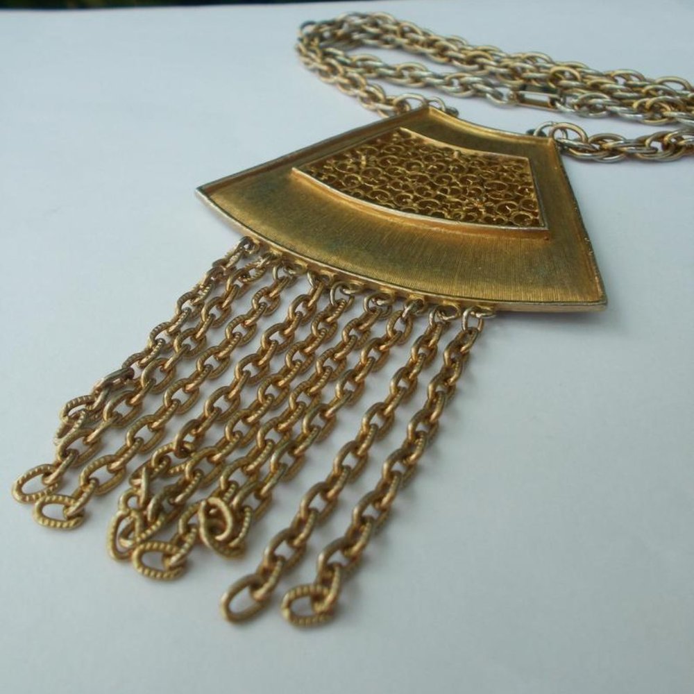 MCM Gold Tassel Pendant Necklace- Boho Chic Style